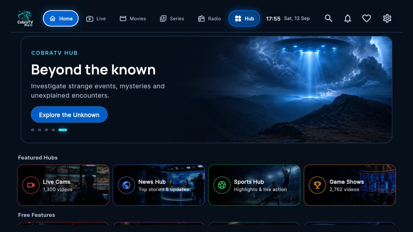 The CobraTV Pro Free Hub on a television