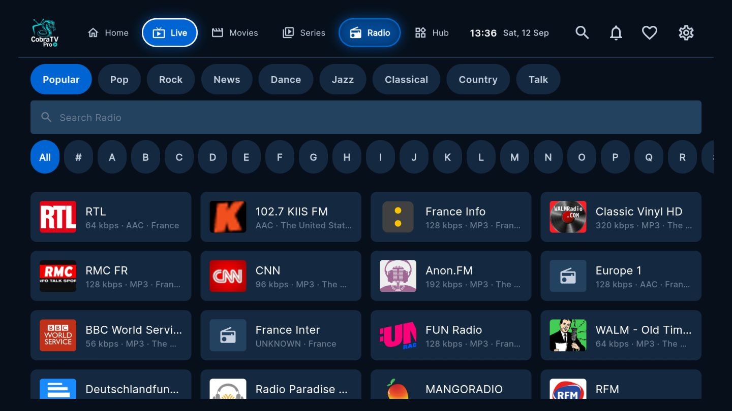 Thousands of stations, browsable from the sofa